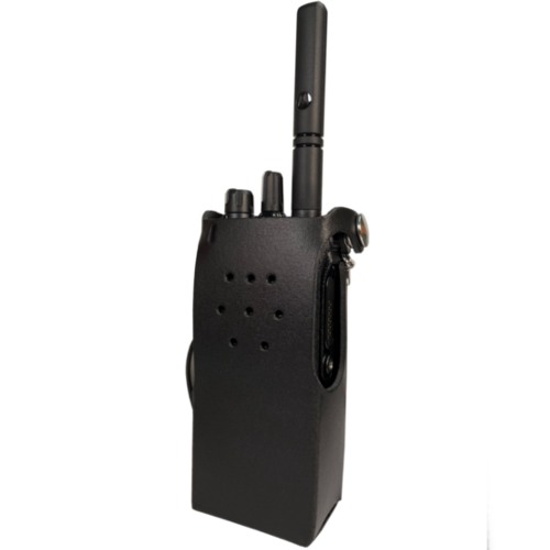 Peter Jones Hardleren Tas met Klep, D-Ringen en Riemlus - Voor R7 Serie Motorola Portofoon (Standaard Accu)